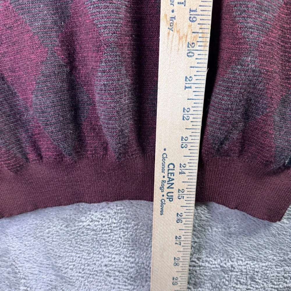 Vintage 90s Argyle Sweater Mens Large Burgundy Grey Mock Neck Pullover Retro